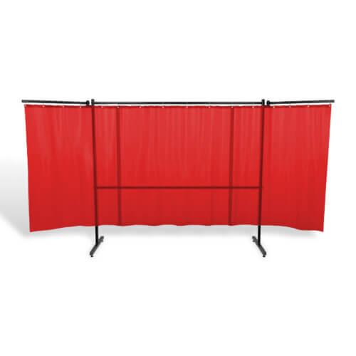 Parawan spawalniczy SOLID z ramionami z kurtyną foliową kol. czerwony